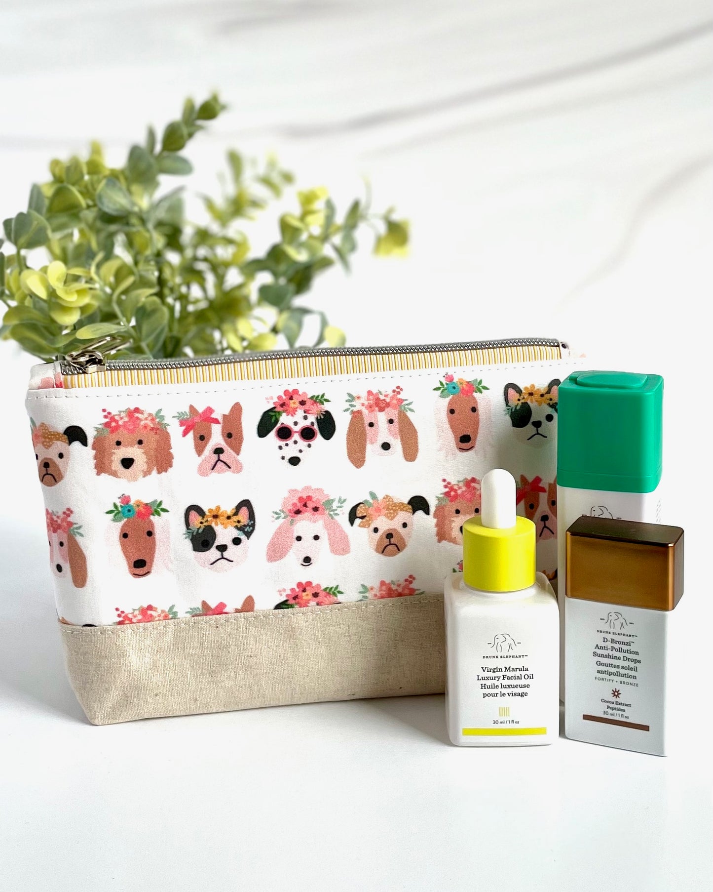 Flower Crown Dogs Zipper Pouch