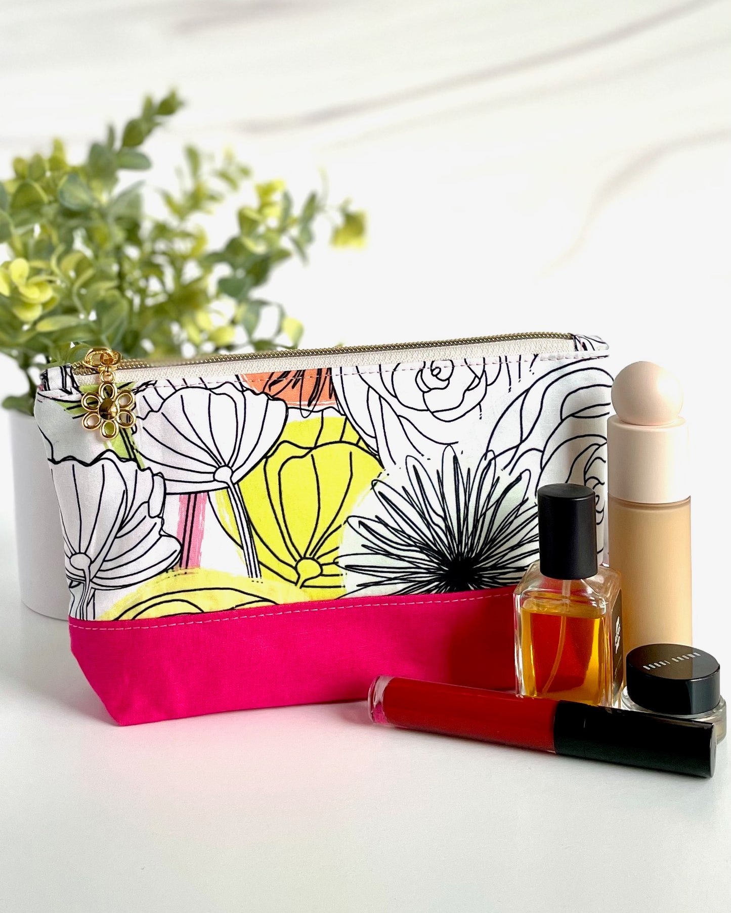 Pink Floral Medium Pouch