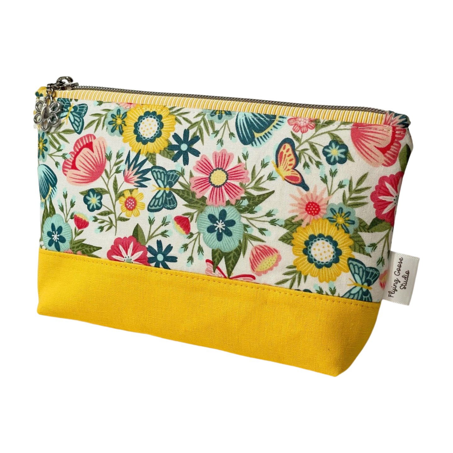 Yellow and White Floral Medium Pouch