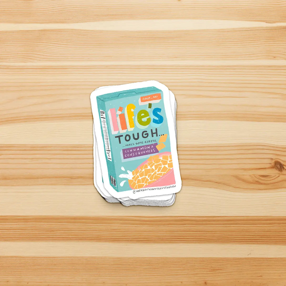 'Life's Tough' Cereal Box Sticker - Meredith Ann Illustration