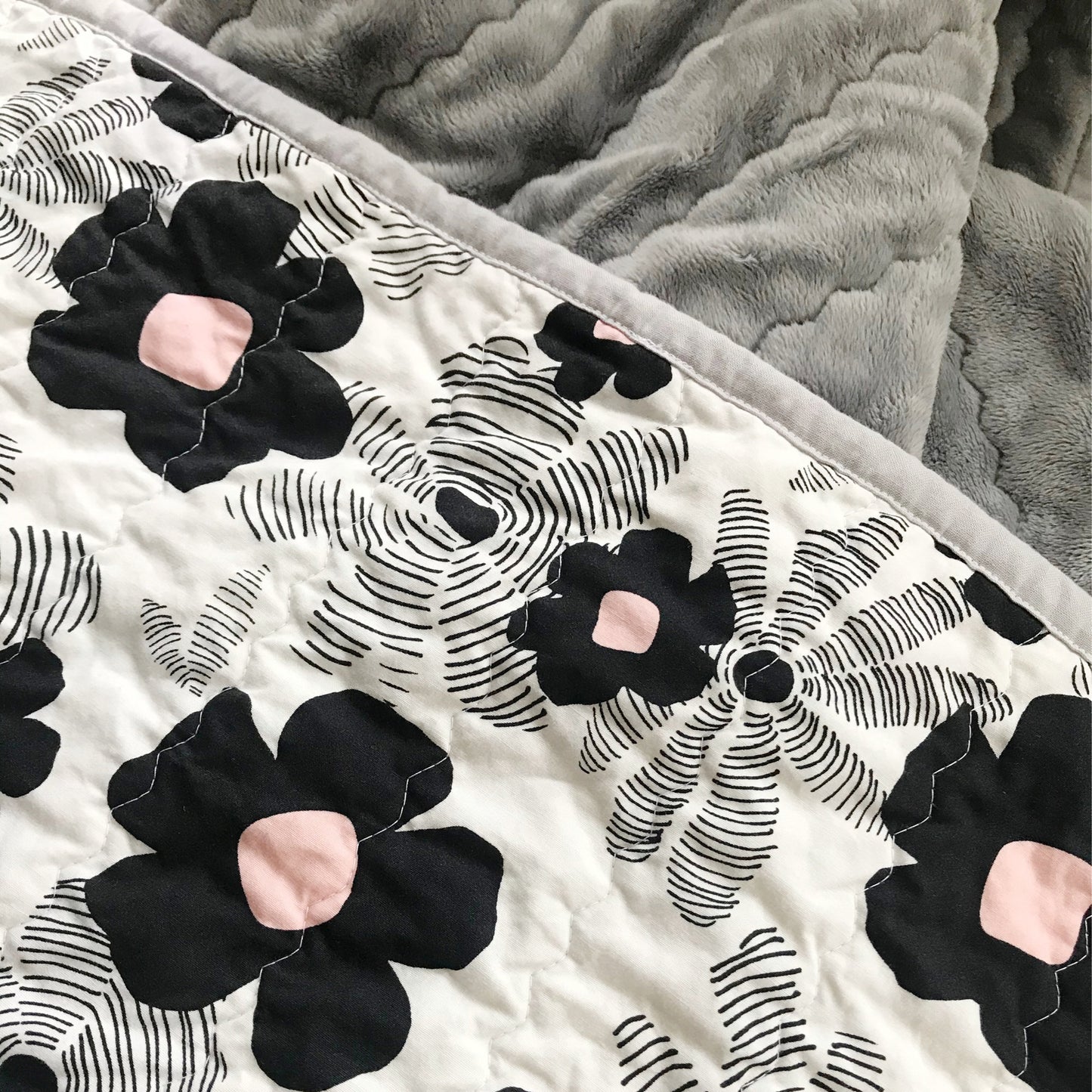 Black & Pink Floral Baby Quilt